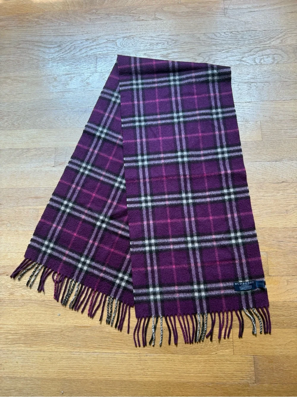 Burberry Cashmere Purple Plaid Scarf
